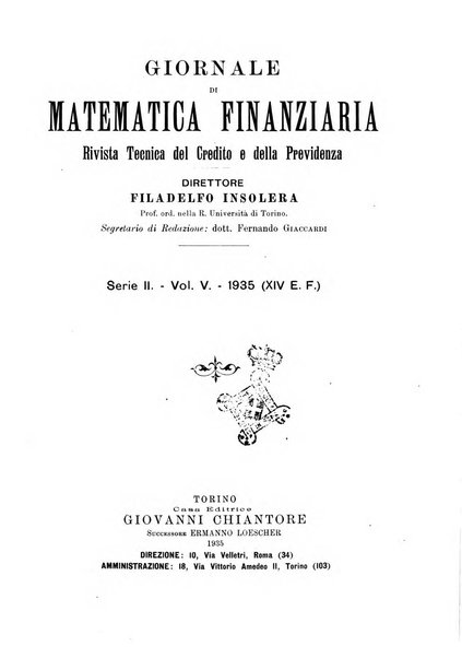 Giornale di matematica finanziaria rivista tecnica del credito e della previdenza