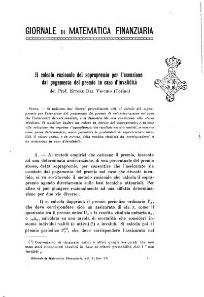 Giornale di matematica finanziaria rivista tecnica del credito e della previdenza