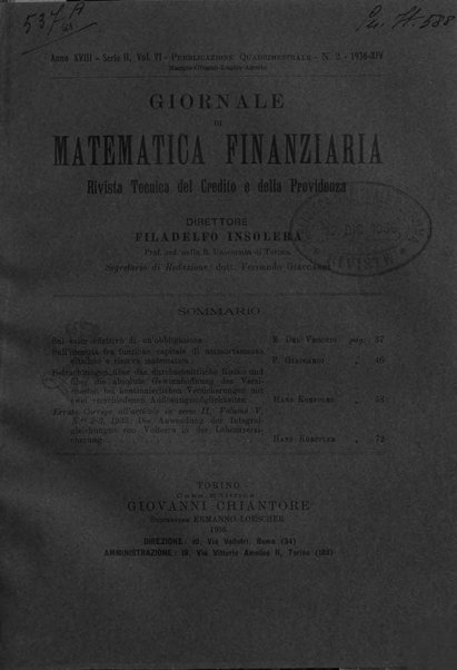 Giornale di matematica finanziaria rivista tecnica del credito e della previdenza