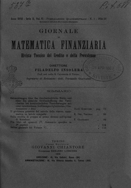 Giornale di matematica finanziaria rivista tecnica del credito e della previdenza