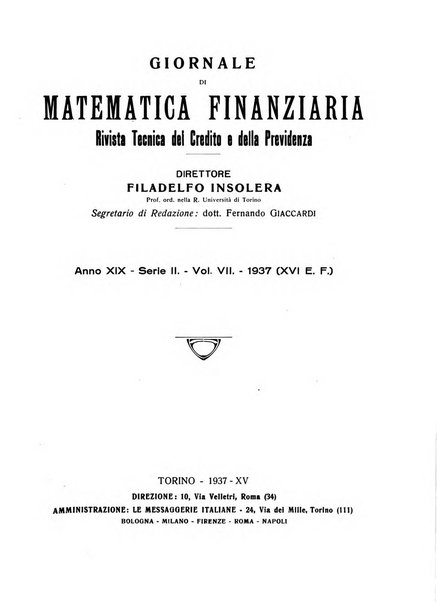 Giornale di matematica finanziaria rivista tecnica del credito e della previdenza