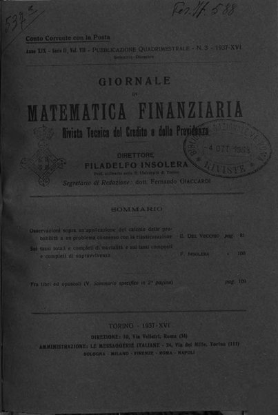 Giornale di matematica finanziaria rivista tecnica del credito e della previdenza