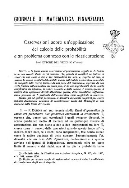 Giornale di matematica finanziaria rivista tecnica del credito e della previdenza