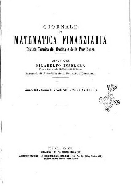 Giornale di matematica finanziaria rivista tecnica del credito e della previdenza