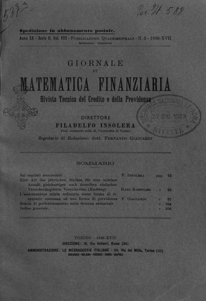 Giornale di matematica finanziaria rivista tecnica del credito e della previdenza