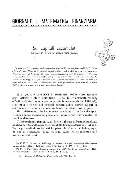 Giornale di matematica finanziaria rivista tecnica del credito e della previdenza