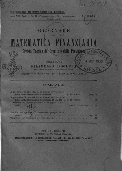 Giornale di matematica finanziaria rivista tecnica del credito e della previdenza