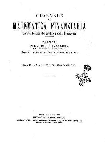 Giornale di matematica finanziaria rivista tecnica del credito e della previdenza