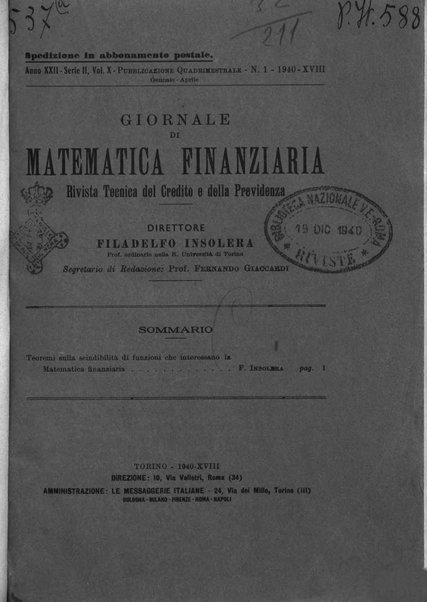 Giornale di matematica finanziaria rivista tecnica del credito e della previdenza