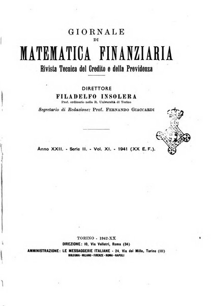 Giornale di matematica finanziaria rivista tecnica del credito e della previdenza