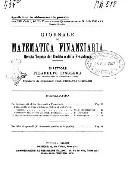 Giornale di matematica finanziaria rivista tecnica del credito e della previdenza