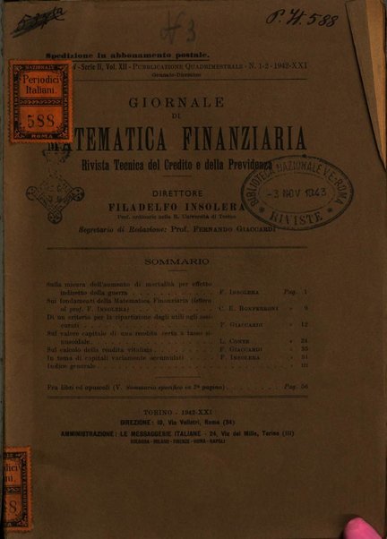 Giornale di matematica finanziaria rivista tecnica del credito e della previdenza