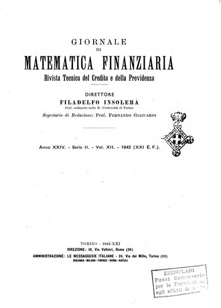 Giornale di matematica finanziaria rivista tecnica del credito e della previdenza