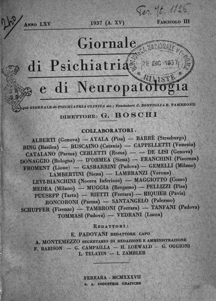 Giornale di psichiatria e di neuropatologia