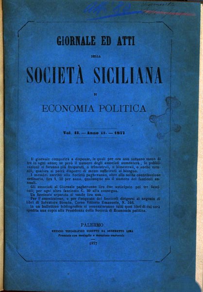 Giornale ed atti della Società siciliana di economia politica