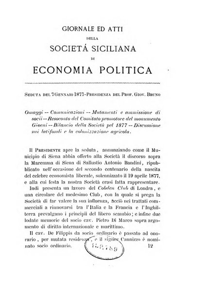 Giornale ed atti della Società siciliana di economia politica