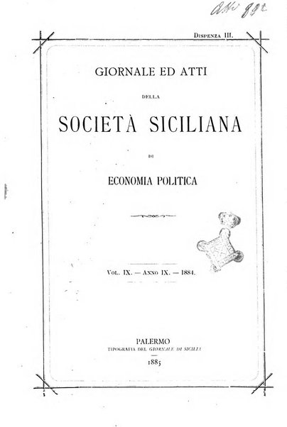 Giornale ed atti della Società siciliana di economia politica