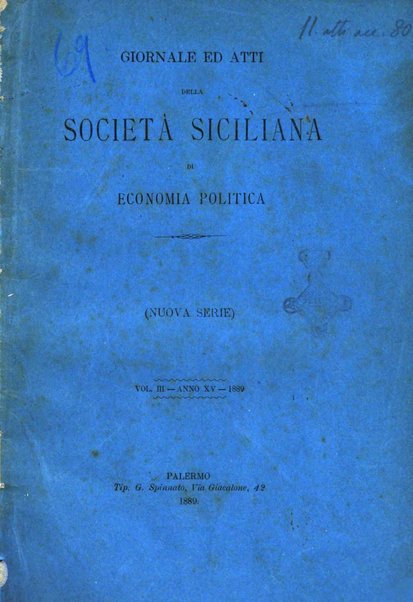 Giornale ed atti della Società siciliana di economia politica