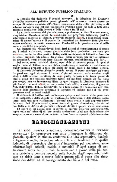 Il giornale letterario scientifico modenese raccolta periodica di produzioni scelte originali italiane e straniere inedite in Italia