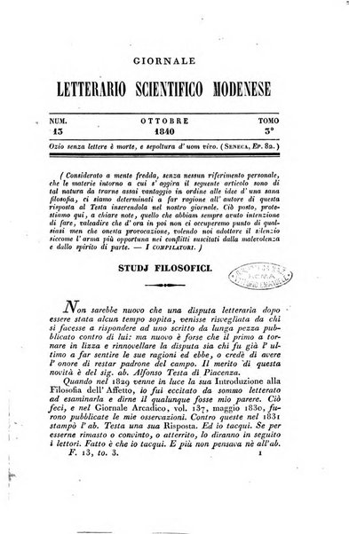 Il giornale letterario scientifico modenese raccolta periodica di produzioni scelte originali italiane e straniere inedite in Italia