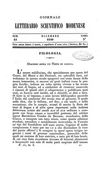 Il giornale letterario scientifico modenese raccolta periodica di produzioni scelte originali italiane e straniere inedite in Italia