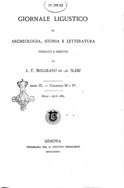 Giornale ligustico di archeologia, storia e letteratura