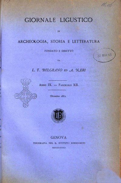 Giornale ligustico di archeologia, storia e letteratura