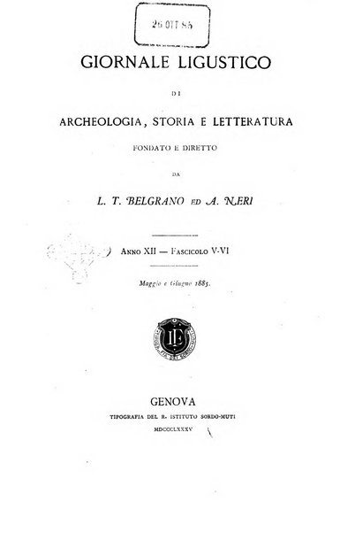 Giornale ligustico di archeologia, storia e letteratura