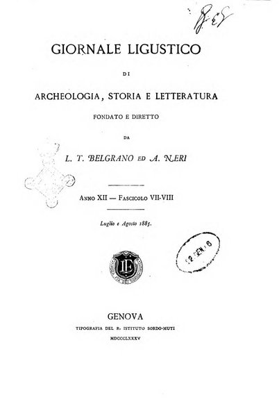 Giornale ligustico di archeologia, storia e letteratura