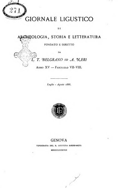 Giornale ligustico di archeologia, storia e letteratura