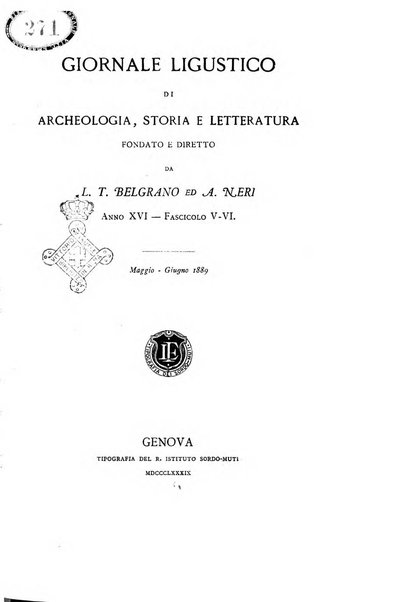 Giornale ligustico di archeologia, storia e letteratura