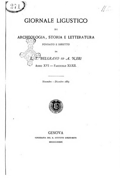 Giornale ligustico di archeologia, storia e letteratura