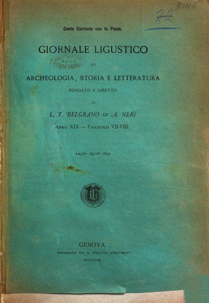 Giornale ligustico di archeologia, storia e letteratura