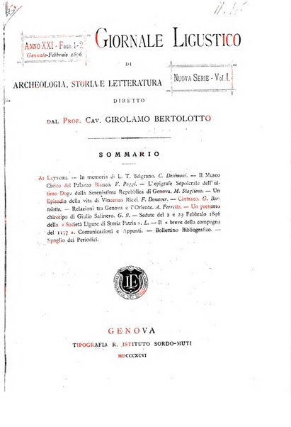 Giornale ligustico di archeologia, storia e letteratura