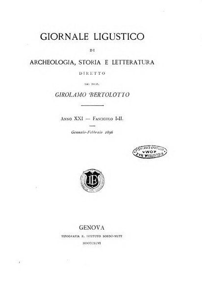 Giornale ligustico di archeologia, storia e letteratura