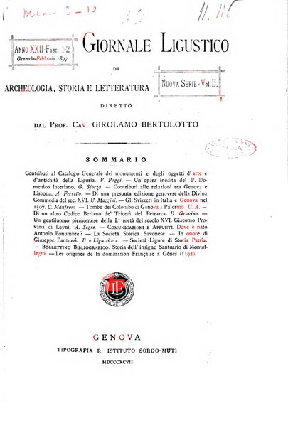 Giornale ligustico di archeologia, storia e letteratura