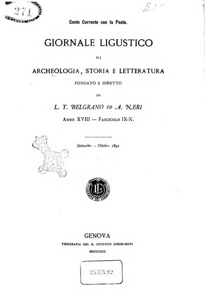 Giornale ligustico di archeologia, storia e letteratura