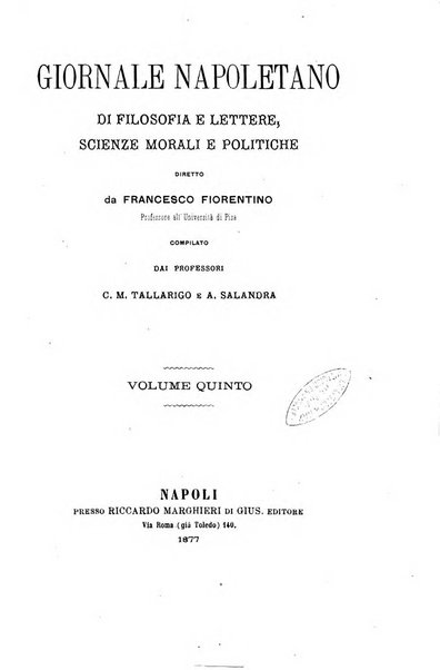 Giornale napoletano di filosofia e lettere, scienze morali e politiche