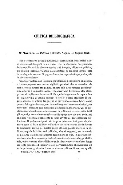 Giornale napoletano di filosofia e lettere, scienze morali e politiche