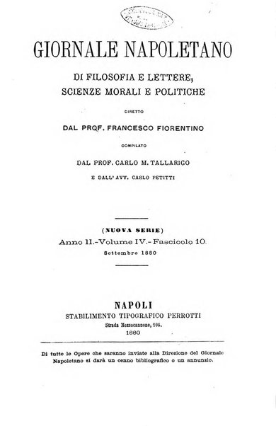 Giornale napoletano di filosofia e lettere, scienze morali e politiche