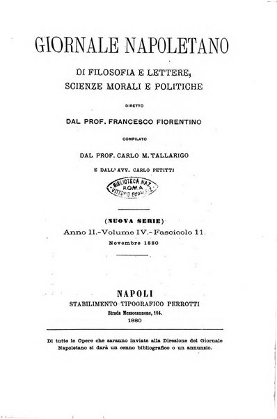 Giornale napoletano di filosofia e lettere, scienze morali e politiche