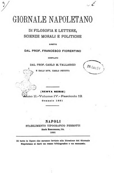 Giornale napoletano di filosofia e lettere, scienze morali e politiche