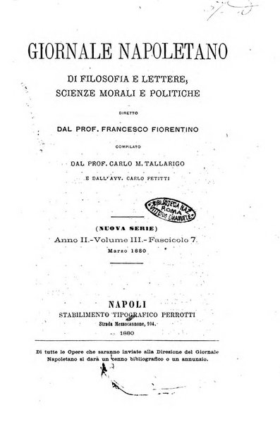 Giornale napoletano di filosofia e lettere, scienze morali e politiche