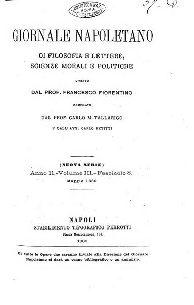 Giornale napoletano di filosofia e lettere, scienze morali e politiche