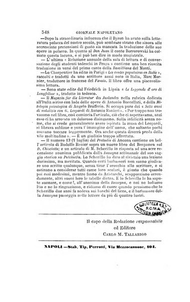 Giornale napoletano di filosofia e lettere, scienze morali e politiche