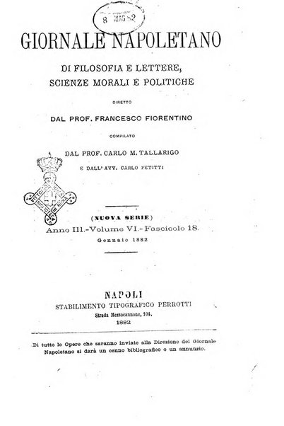 Giornale napoletano di filosofia e lettere, scienze morali e politiche