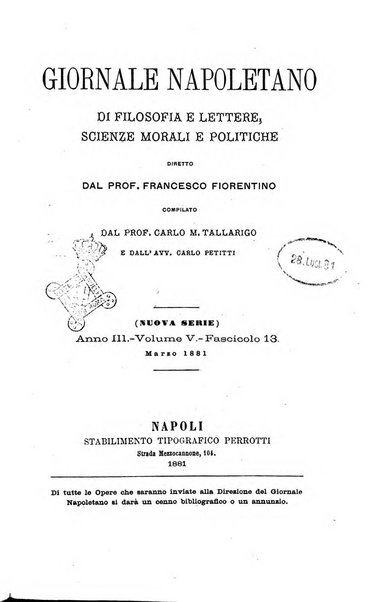 Giornale napoletano di filosofia e lettere, scienze morali e politiche