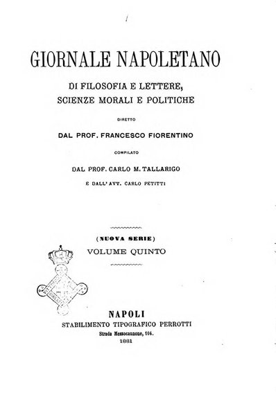 Giornale napoletano di filosofia e lettere, scienze morali e politiche