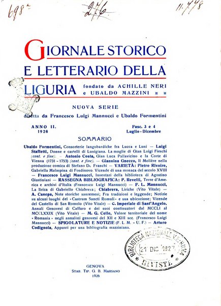 Giornale storico e letterario della Liguria