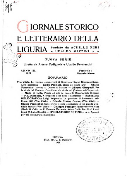 Giornale storico e letterario della Liguria